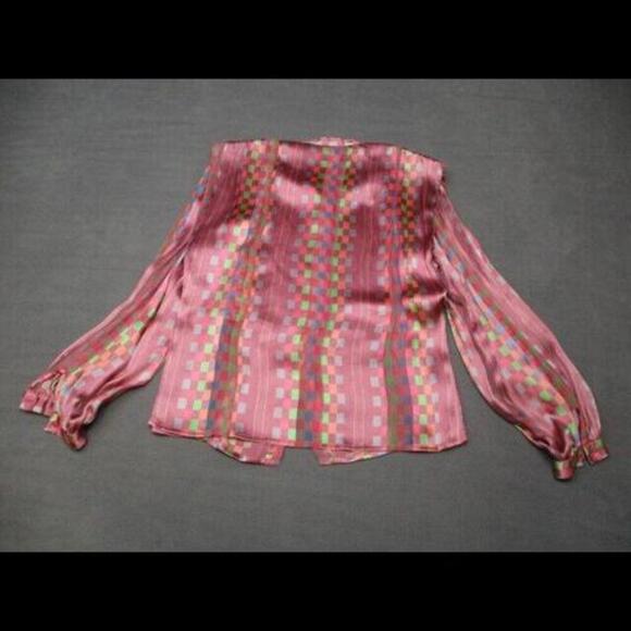 Vintage The Silk Farm Icinoo 100% Silk Blouse Purple Button Sheer Shirt Top - Picture 5 of 7